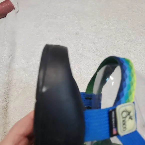 Chaco Vibram ZCloud Classic Green Blue Black Strap Hiking Camping Sandal Men 12