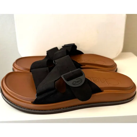 Chaco Women's Sandals Size 9 Townes Slide Midform Platform Leather Black &amp; Brown