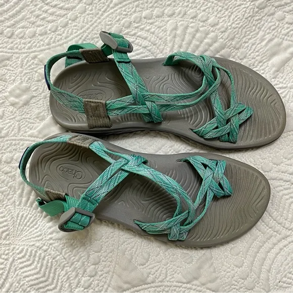 CHACO ZVolv X2 Jacquard Web Hiking Sandals Buckle Teal Green Size 10