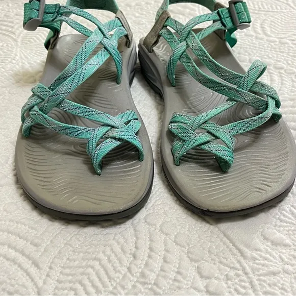 CHACO ZVolv X2 Jacquard Web Hiking Sandals Buckle Teal Green Size 10