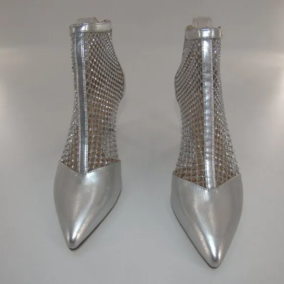 Charles by Charles David Arnie Bling Sliver Mesh Metallic Heel Booties Size 7