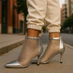 Charles by Charles David Arnie Bling Sliver Mesh Metallic Heel Booties Size 7