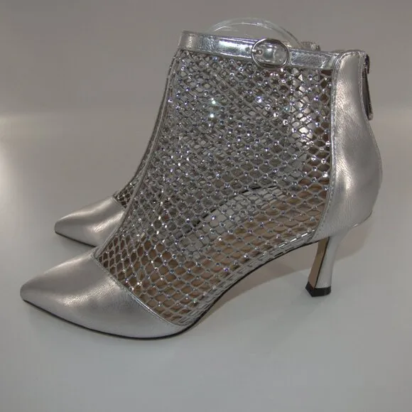 Charles by Charles David Arnie Bling Sliver Mesh Metallic Heel Booties Size 7