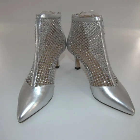 Charles by Charles David Arnie Bling Sliver Mesh Metallic Heel Booties Size 7