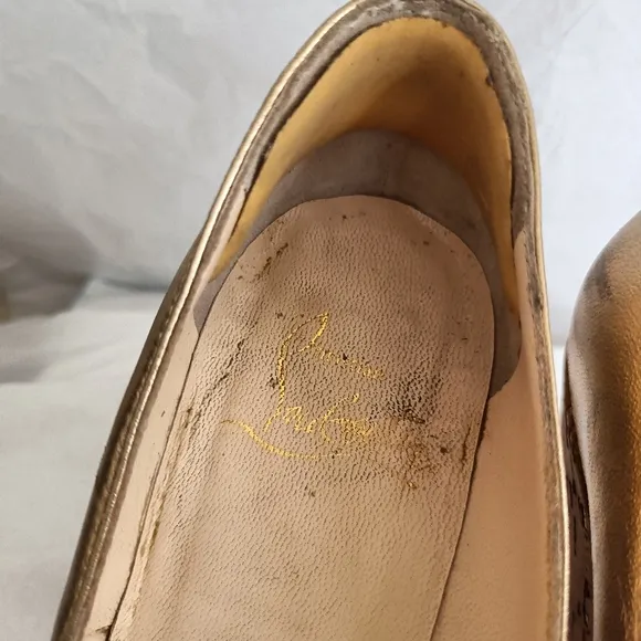 Christian Louboutin gold metallic and cork Mary Jane wedges size 35.5