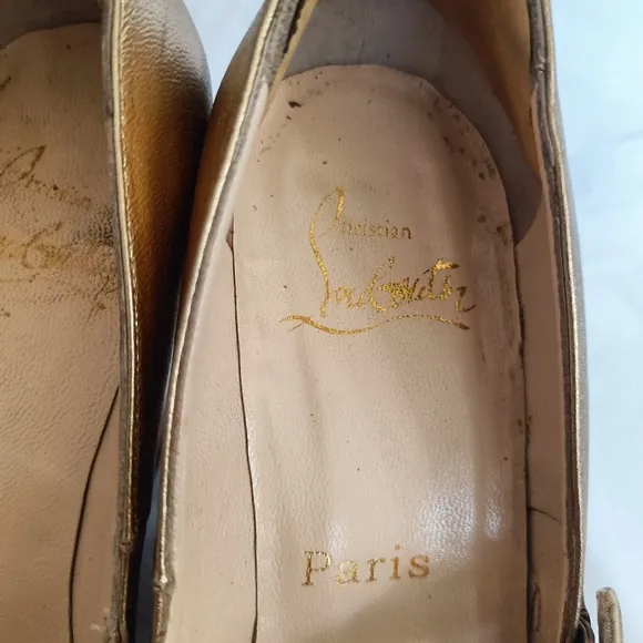 Christian Louboutin gold metallic and cork Mary Jane wedges size 35.5