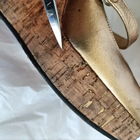 Christian Louboutin gold metallic and cork Mary Jane wedges size 35.5