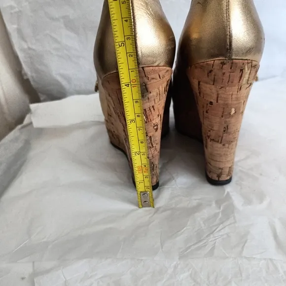 Christian Louboutin gold metallic and cork Mary Jane wedges size 35.5