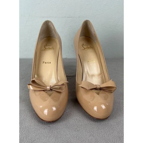 Christian Louboutin Tan Red Bottom Stilleto Bow Heels Shoes   Women's Size 40