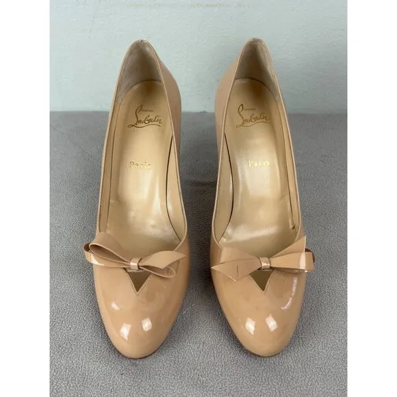 Christian Louboutin Tan Red Bottom Stilleto Bow Heels Shoes   Women's Size 40