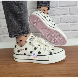 ⭐Chuck Taylor All Star Lift Platform Polka Dots Sz 7.5 Women Shoes White A10689C