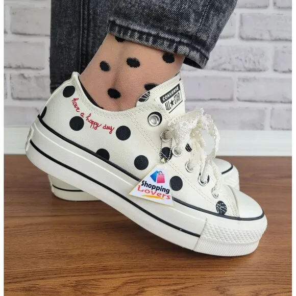⭐Chuck Taylor All Star Lift Platform Polka Dots Sz 7.5 Women Shoes White A10689C