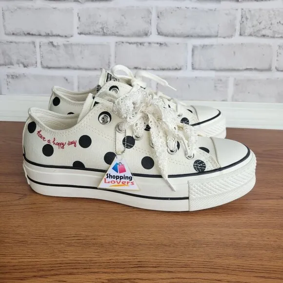 ⭐Chuck Taylor All Star Lift Platform Polka Dots Sz 7.5 Women Shoes White A10689C