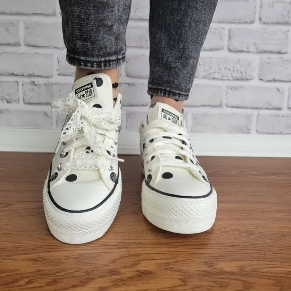 ⭐Chuck Taylor All Star Lift Platform Polka Dots Sz 7.5 Women Shoes White A10689C