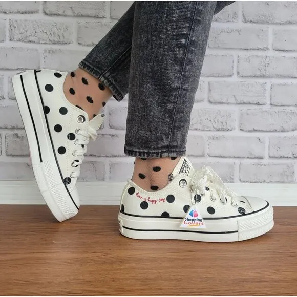 ⭐Chuck Taylor All Star Lift Platform Polka Dots Sz 7.5 Women Shoes White A10689C