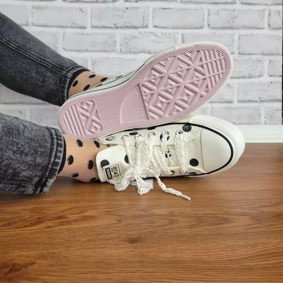 ⭐Chuck Taylor All Star Lift Platform Polka Dots Sz 7.5 Women Shoes White A10689C