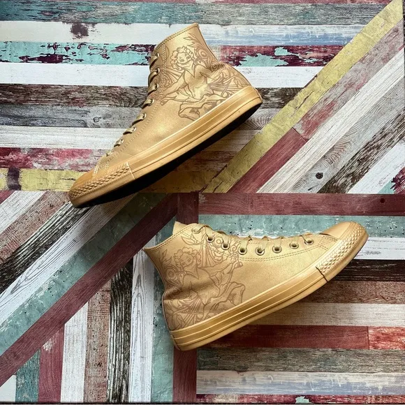 Chuck Taylor All Star Men’s Converse Hi Laser Baroque Sneakers Shoes Gold EUC 9
