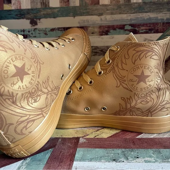 Chuck Taylor All Star Men’s Converse Hi Laser Baroque Sneakers Shoes Gold EUC 9