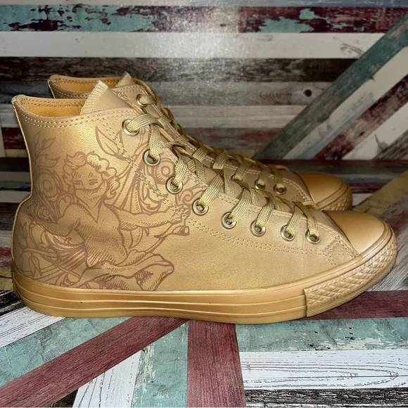 Chuck Taylor All Star Men’s Converse Hi Laser Baroque Sneakers Shoes Gold EUC 9