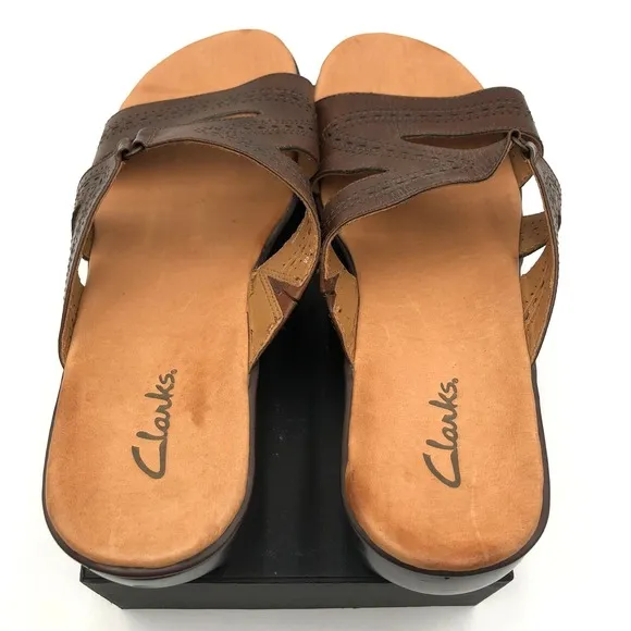 Clarks Sandals Slides Low Heel Women's Size 11 M Brown Leather Style 80084