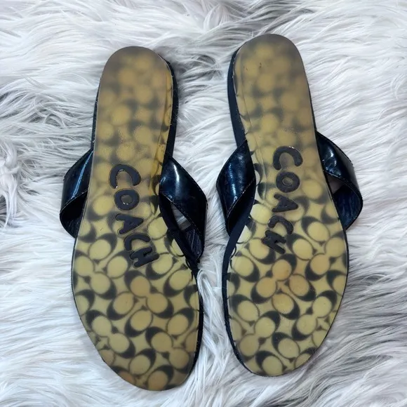 Coach Suki Black Plush Sandals with Silver Embellishment