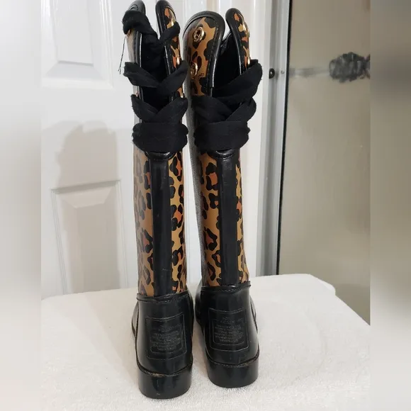 COACH Tristee Knee High Rubber waterproof Leopard Print Rain Boots size 7