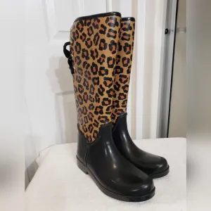 COACH Tristee Knee High Rubber waterproof Leopard Print Rain Boots size 7