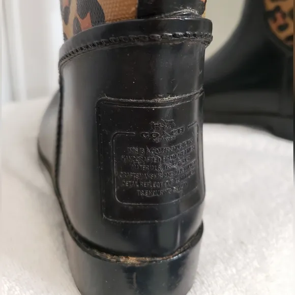 COACH Tristee Knee High Rubber waterproof Leopard Print Rain Boots size 7