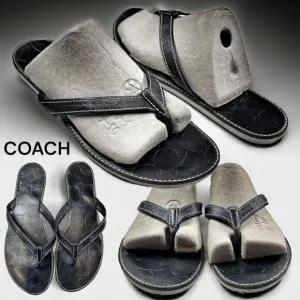 Coach Women's Signature C Debbie Leather Slide Flip Flop Sandals Black Size 9