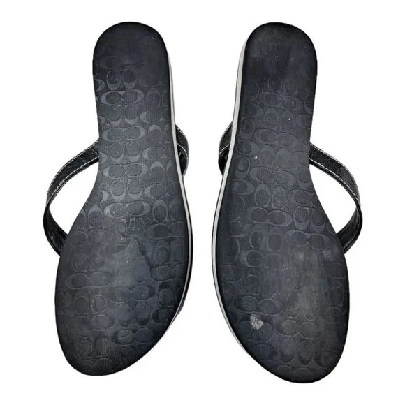 Coach Women's Signature C Debbie Leather Slide Flip Flop Sandals Black Size 9