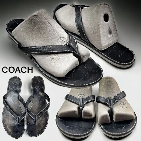 Coach Women's Signature C Debbie Leather Slide Flip Flop Sandals Black Size 9