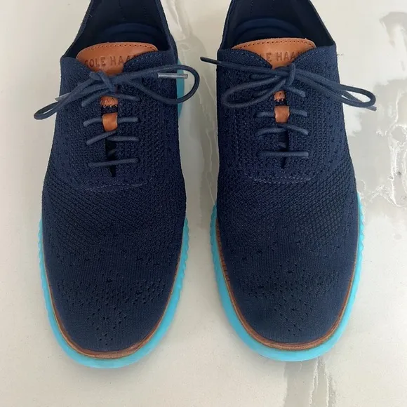 Cole Haan 2.ZeroGrand Stitchlite Blue Wingtip Oxford Shoes Mens Sz 8.5 C27902