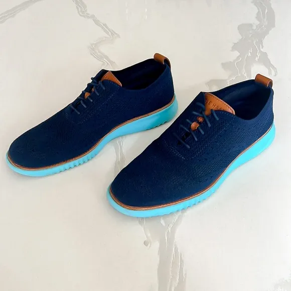 Cole Haan 2.ZeroGrand Stitchlite Blue Wingtip Oxford Shoes Mens Sz 8.5 C27902