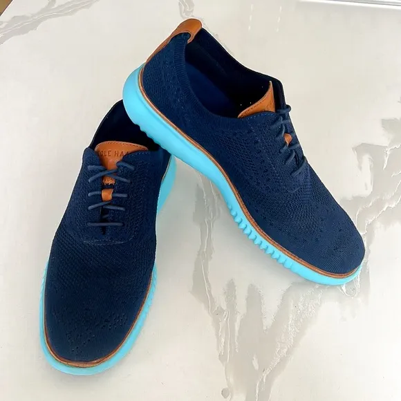 Cole Haan 2.ZeroGrand Stitchlite Blue Wingtip Oxford Shoes Mens Sz 8.5 C27902