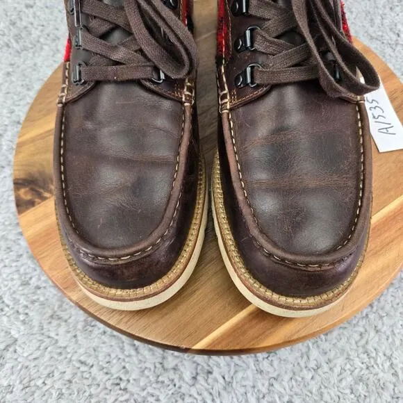 Cole Haan Grand Explore Waterproof Brown Leather Moc Toe Plaid Boots Mens 12 M