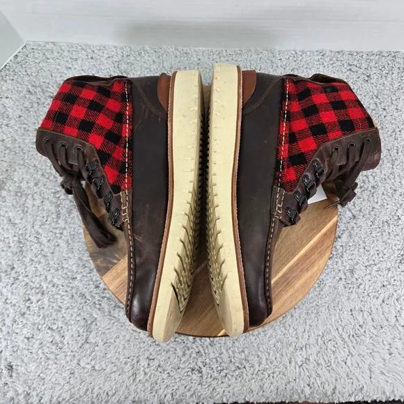 Cole Haan Grand Explore Waterproof Brown Leather Moc Toe Plaid Boots Mens 12 M