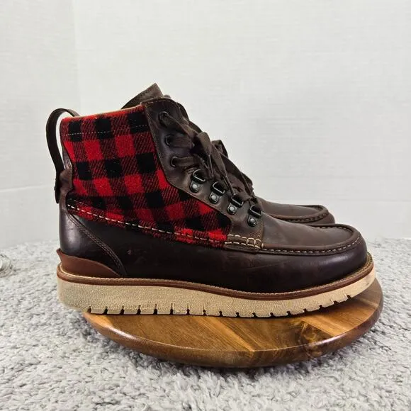 Cole Haan Grand Explore Waterproof Brown Leather Moc Toe Plaid Boots Mens 12 M