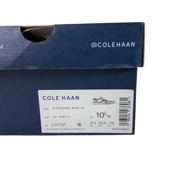 Cole Haan ZEROGRAND Wingtip Oxford Shoes 10.5 W C37737 Truffle-Dark Chocolate