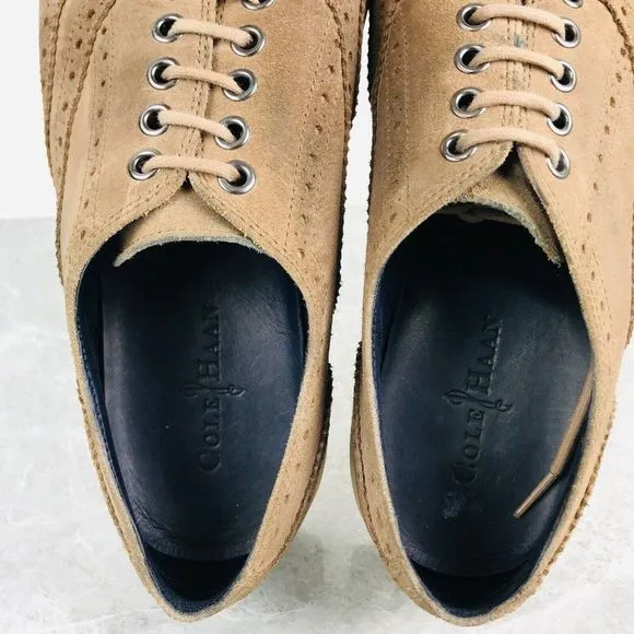 Cole Haan Bergen Wingtip Mens Size 11.5‎ Shoes Tan suede Comfort Sneakers C11257
