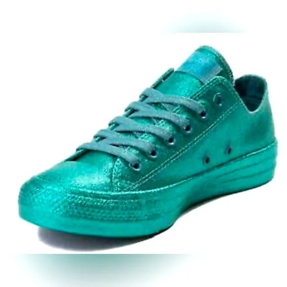 Converse All Star Low Brittany Blue Glitter Lace‎ Up Shoes Women’s Sz 8 (NEW)