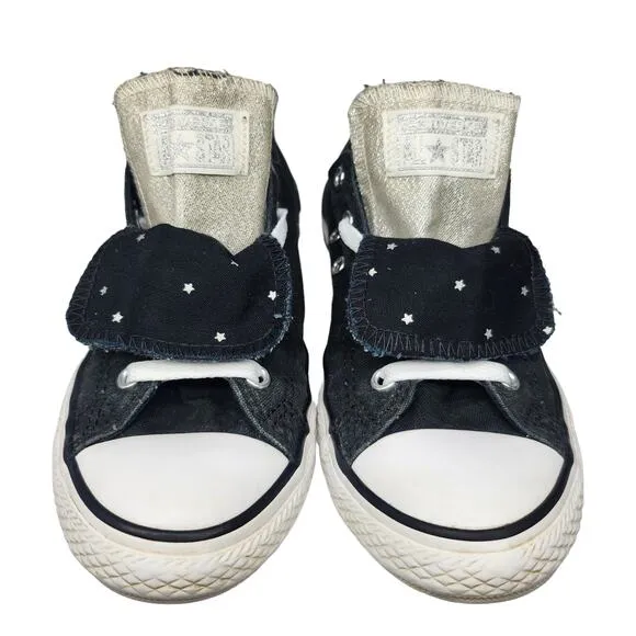 Converse All Star Shoes Juniors 4 Black Double Tongue Stars Shimmer Silver Gold