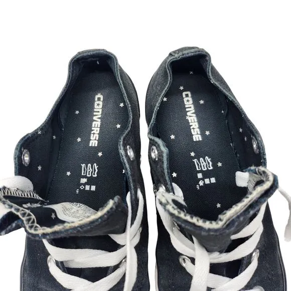 Converse All Star Shoes Juniors 4 Black Double Tongue Stars Shimmer Silver Gold