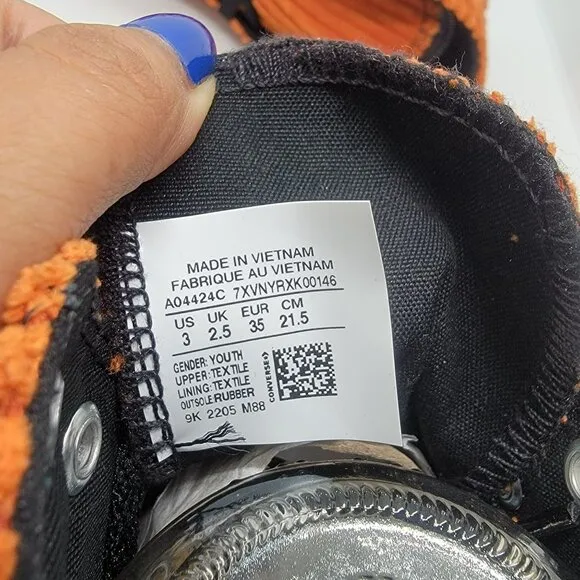 🤩Converse CTAS HI Size 3 Youth Shoes Unisex Dust striped Orange Sneaker A04424C