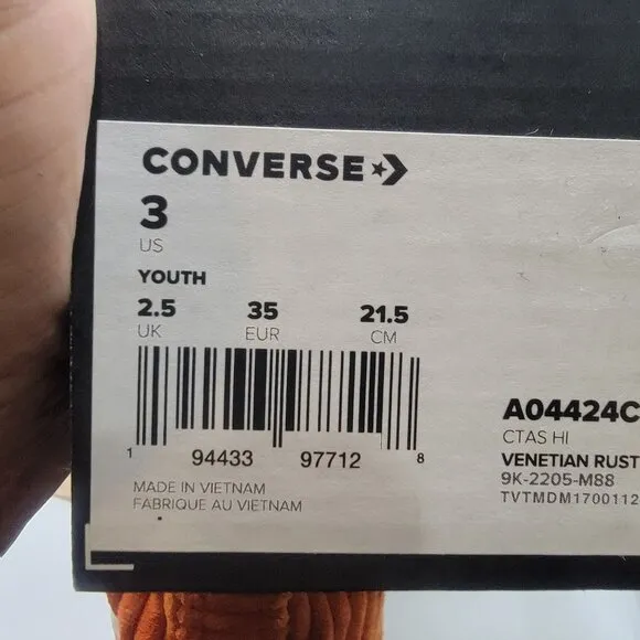 🤩Converse CTAS HI Size 3 Youth Shoes Unisex Dust striped Orange Sneaker A04424C