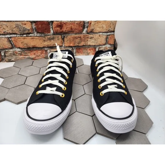 Converse CTAS High Street OX All Black White Gold Eyelets Men's Sz 11.5 Shoes
