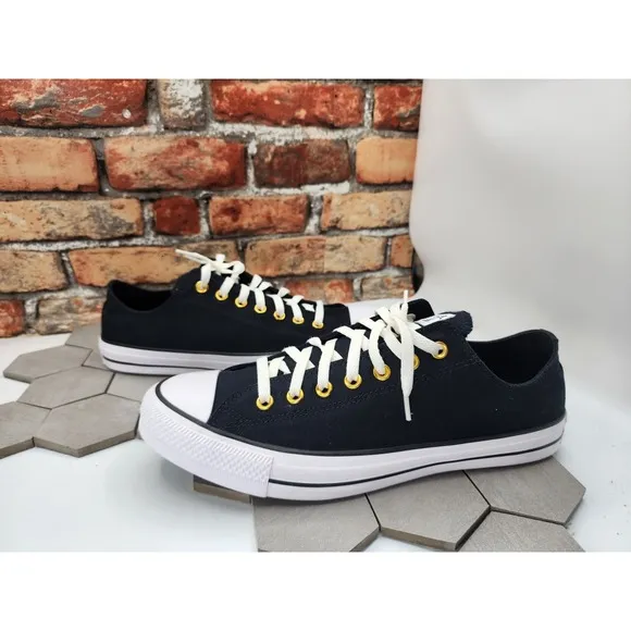 Converse CTAS High Street OX All Black White Gold Eyelets Men's Sz 11.5 Shoes