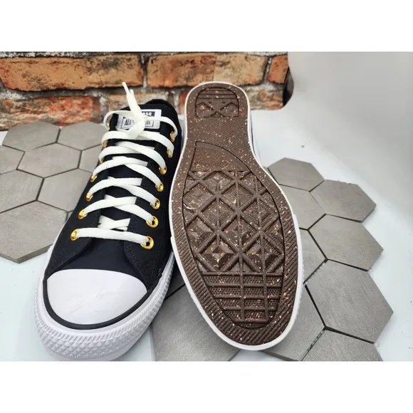Converse CTAS High Street OX All Black White Gold Eyelets Men's Sz 11.5 Shoes