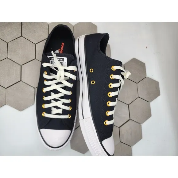 Converse CTAS High Street OX All Black White Gold Eyelets Men's Sz 11.5 Shoes