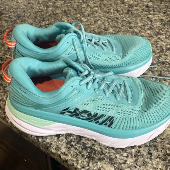 COPY - Hoka Bondi 7 Running Shoes Cushioned Walking Sneakers  Blue Womens 9D Wi…