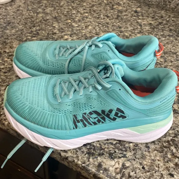 COPY - Hoka Bondi 7 Running Shoes Cushioned Walking Sneakers  Blue Womens 9D Wi…